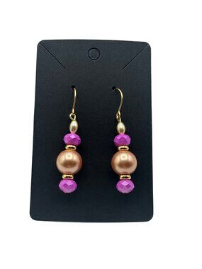 Beaded Drop Earrings Gold Pink PurpleLightweight Dangling Hook Earrings